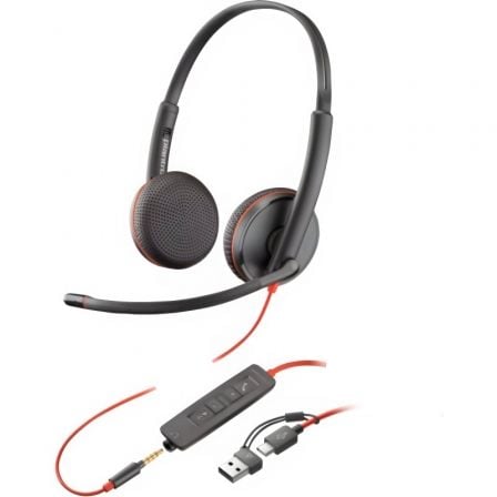 Auriculares Poly Blackwire 3225 + 3.5 mm + Adaptador USB-C/A/ con Micrófono/ Jack 3.5